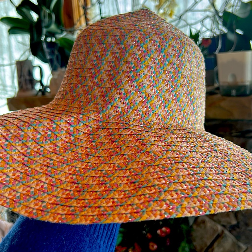 A Beautiful Sun Hat Sparkly Pink Light Blue Yellow and White Tweed;Its So Pretty - Picture 8 of 12